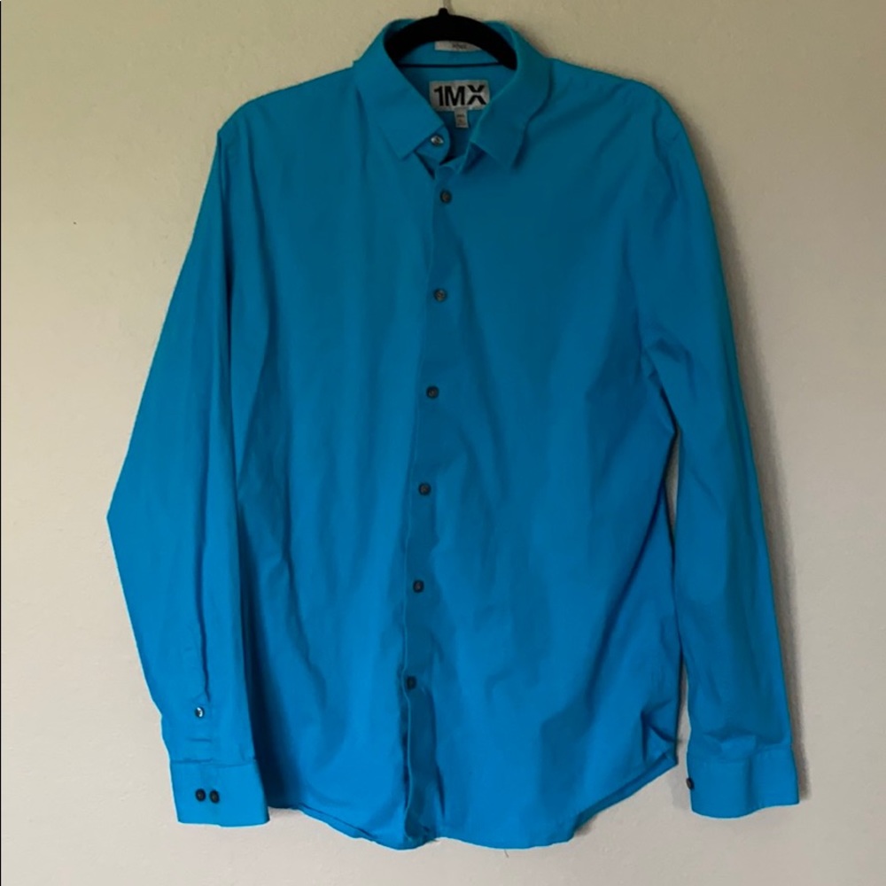 Express 1MX Button Down Dress Shirt - Blue